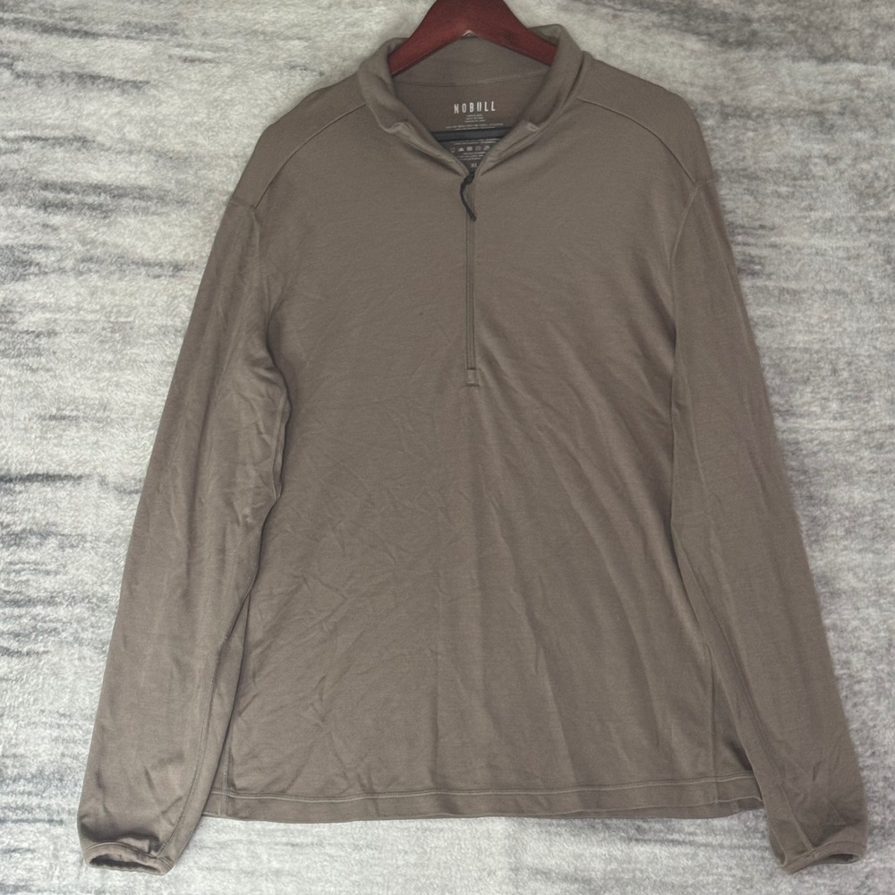 Nobull Mens XL Merino Wool Quarter Zip Pullover Brown Training Long Sleeve Shirt